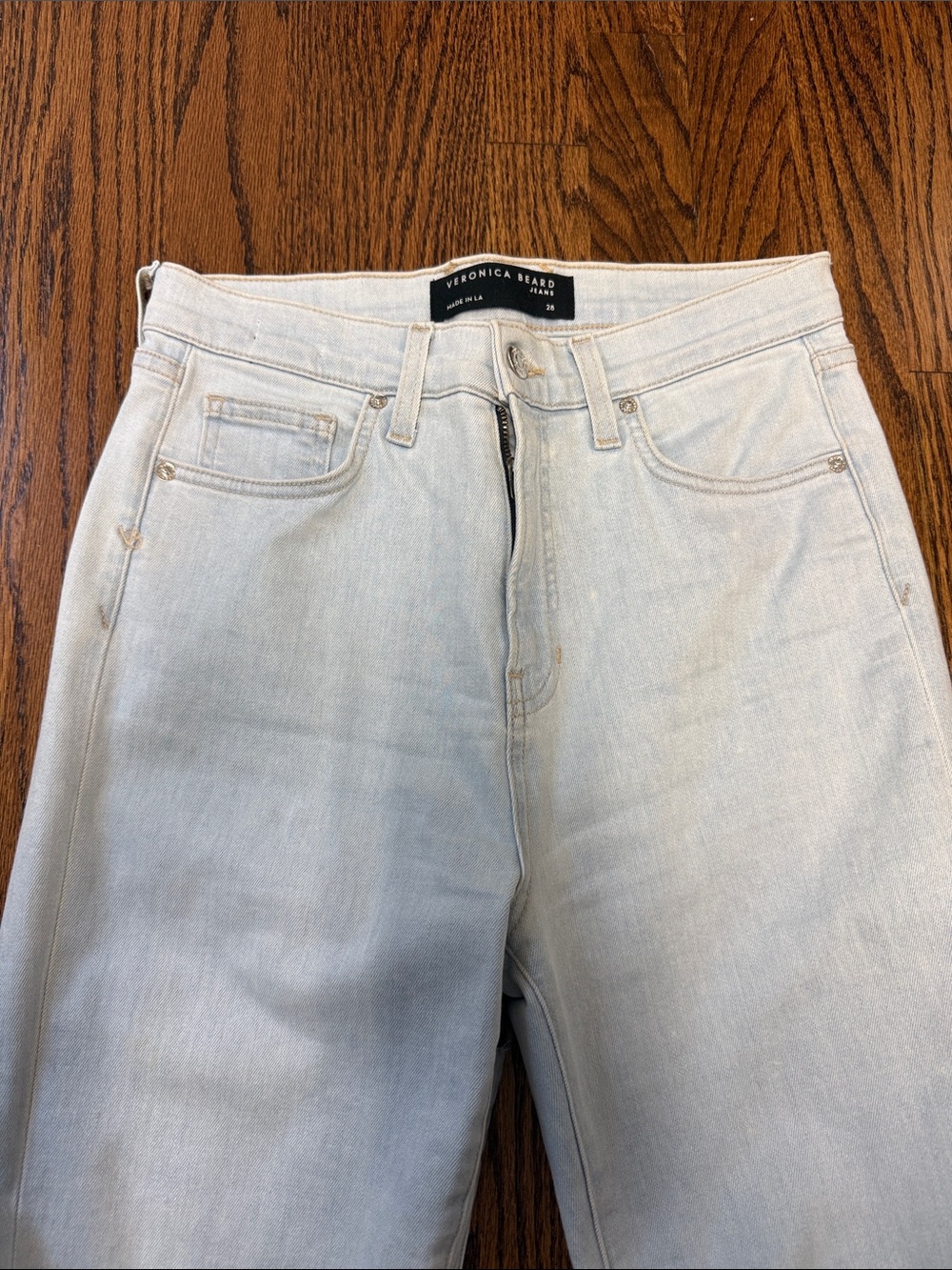 Veronica Beard Pale Blue High-Rise Straight Jeans